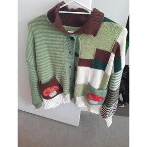Checkered Crochet Patchwork Knitted Cardigan